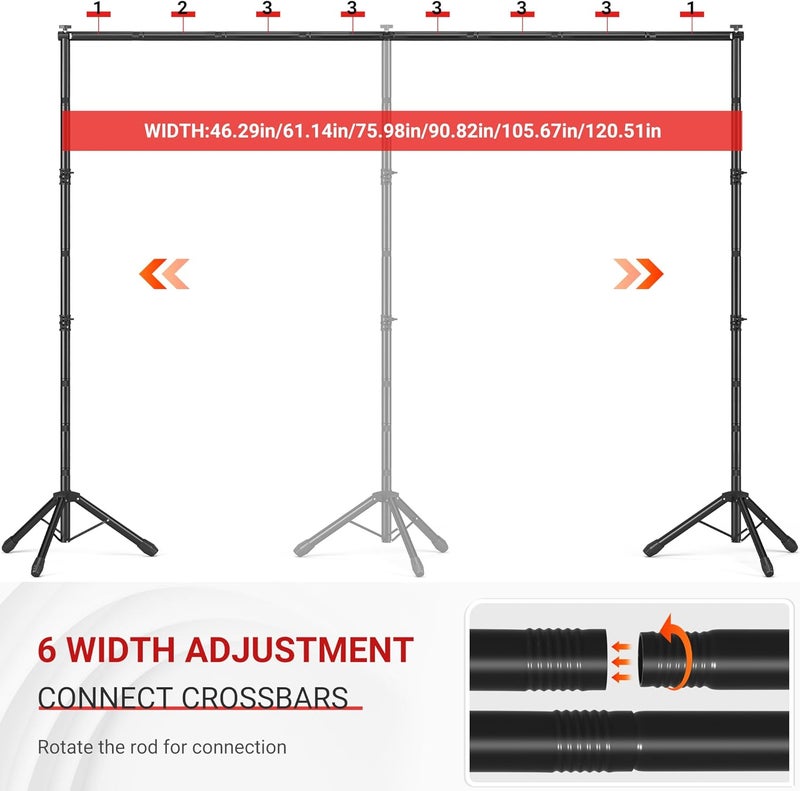 JSungo 10x10 FT Backdrop Stand for Parties, Adjustable Photo Backdrop Stand Kit with Carrying Bag, Portable Background Stand Backdrop for Wedding, Photoshoot, and Photo Studio - Image 2
